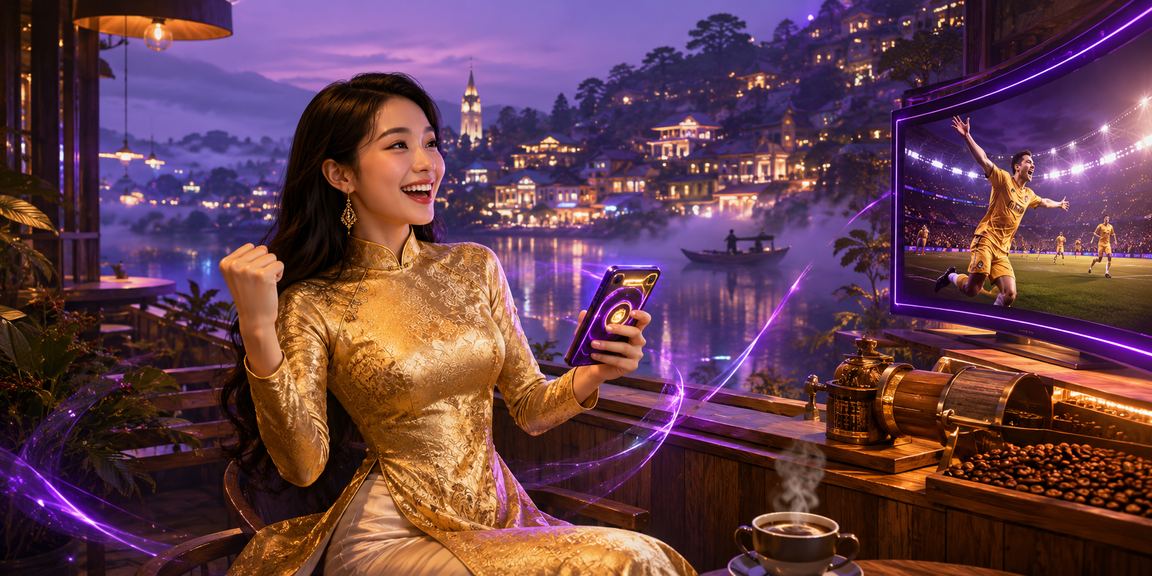 Người phụ nữ mặc áo dài truyền thống tại Đà Lạt trải nghiệm trò chơi casino và cá cược trực tuyến